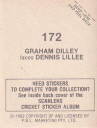 1982 Scanlens Cricket Stickers #172 Graham Dilley / Dennis Lillee Back