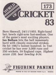 1983 Panini World Of Cricket Stickers #173 Ian Botham Back