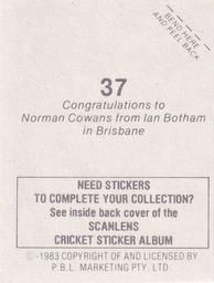 1983 Scanlens Cricket Stickers #37 Norman Cowans / Ian Botham Back