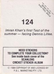 1984 Scanlens Cricket Stickers #124 Imran Khan / Dennis Lillee Back