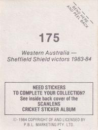 1984 Scanlens Cricket Stickers #175 Western Australia Back
