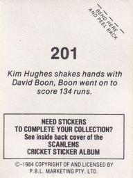 1984 Scanlens Cricket Stickers #201 Kim Hughes / David Boon Back