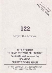 1985 Scanlens Cricket Stickers #122 Clive Lloyd Back