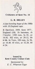 1986 Kent County Cricket Club Cricketers #14 Graham Dilley Back