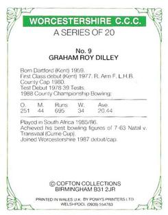 1989 Cofton Collections Worcestershire County Cricket Club #9 Graham Dilley Back