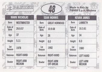 1995 Panini Cricket Stickers #48 Kevan James / Sean Morris / Mark Nicholas Back