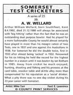 1994 County Print Services Somerset Test Cricketers #23 Arthur Wellard Back