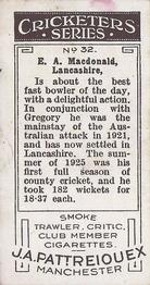 1926 J.A. Pattreiouex Cricketers #32 Edgar McDonald Back