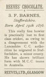 1912 Reeve's Chocolate Cricketers #6 Sydney Barnes Back