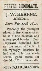 1912 Reeve's Chocolate Cricketers #9 John Hearne Back