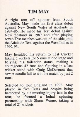 1993 The Great Test Match Card Game #NNO Tim May Back