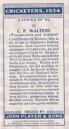 1989 Imperial Tobacco Ltd. 1934 Player's Cricketers (Reprint) #31 Cyril Walters Back