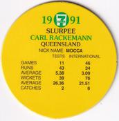 1991 7-Eleven Slurpee Aussie Cricket Stars #NNO Carl Rackemann Back