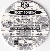 1995 Crown & Andrews Cricket Test Series & Sheffield Shield POG Pack Milk Caps - Gold Foil Parallel #C6 Ricky Ponting Back