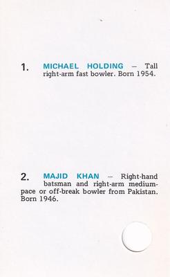 1977 World Series Cricket Souvenir Cassette Cards #44 Michael Holding / Majid Khan Back