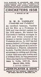 1980 Dover/Constable Publications Classic Cricket Cards (Reprint) #34 Norman Yardley Back
