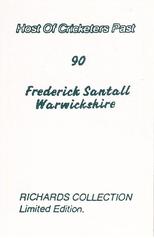 1990 Richards Collection Host Of Cricketers Past #90 Frederick Santall Back