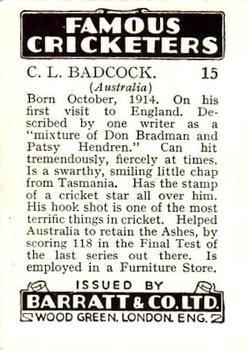 1938 Barratt & Co Famous Cricketers #15 Jack Badcock Back