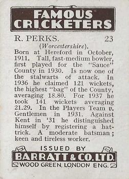 1938 Barratt & Co Famous Cricketers #23 Reg Perks Back