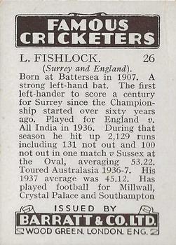 1938 Barratt & Co Famous Cricketers #26 Laurie Fishlock Back