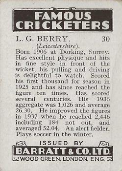 1938 Barratt & Co Famous Cricketers #30 Les Berry Back