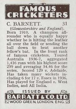 1938 Barratt & Co Famous Cricketers #31 Charlie Barnett Back