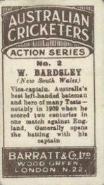 1926 Barratt & Co Australian Cricketers #2 Warren Bardsley Back