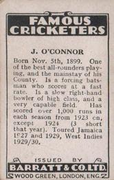 1932 Barratt & Co Famous Cricketers #NNO Jack O'Connor Back