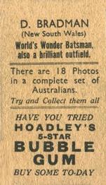 1933 Hoadley's Australian Cricketers (5-Star Bubble Gum) #NNO Don Bradman Back