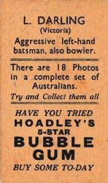 1933 Hoadley's Australian Cricketers (5-Star Bubble Gum) #NNO Len Darling Back