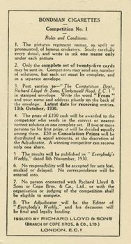 1930 Bondman Famous Cricketers Puzzle Series #8 Arthur Staples Back