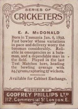 1923-25 Godfrey Phillips Cricketers #12 Ernie McDonald Back