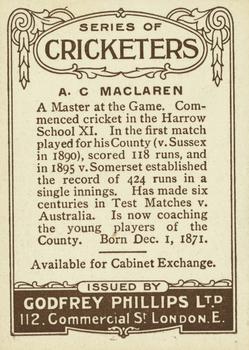 1923-25 Godfrey Phillips Cricketers #218 Archie MacLaren Back