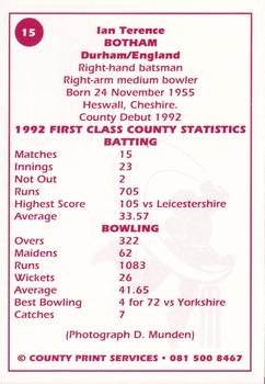1993 County Print Services County Cricketers Autograph Series #15 Ian Botham Back