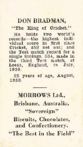 1930-31 Morrows Cricketers #NNO Don Bradman Back