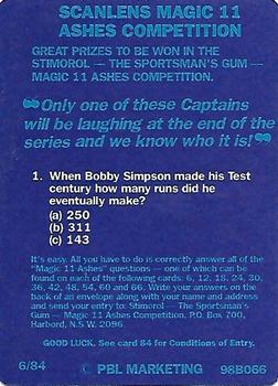 1989-90 Scanlens Stimorol Cricket #6 1989 Aussies vs England Ashes Action Back