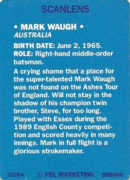 1989-90 Scanlens Stimorol Cricket #32 Mark Waugh Back