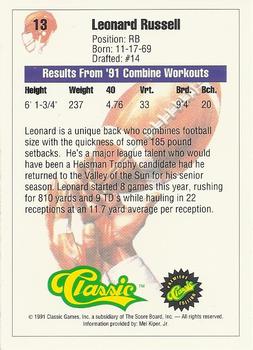 1991 Classic #13 Leonard Russell Back