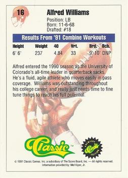 1991 Classic #16 Alfred Williams Back