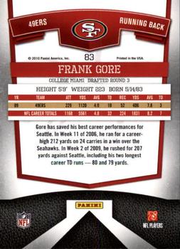 2010 Donruss Elite #83 Frank Gore Back