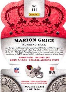2014 Panini Crown Royale #111 Marion Grice Back