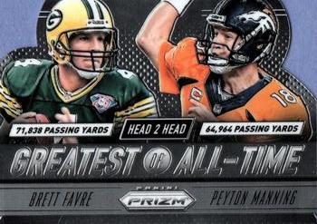 2014 Panini Prizm - Head 2 Head Greatest of All-Time #GOAT5 Brett Favre / Peyton Manning Front