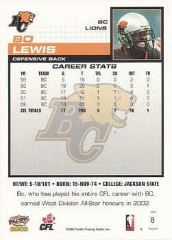2003 Pacific  CFL #8 Bo Lewis Back