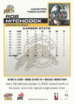 2003 Pacific  CFL #43 Rob Hitchcock Back