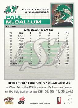 2003 Pacific  CFL #79 Paul McCallum Back