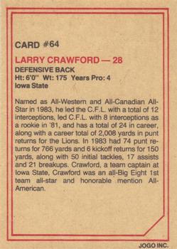 1984 JOGO #64 Larry Crawford Back