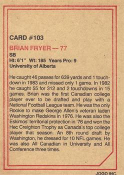 1984 JOGO #103 Brian Fryer Back