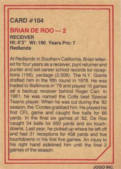 1984 JOGO #104 Brian DeRoo Back