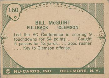 1961 Nu-Cards Football Stars #160 Bill McGuirt Back