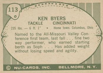 1961 Nu-Cards Football Stars #113 Ken Byers Back
